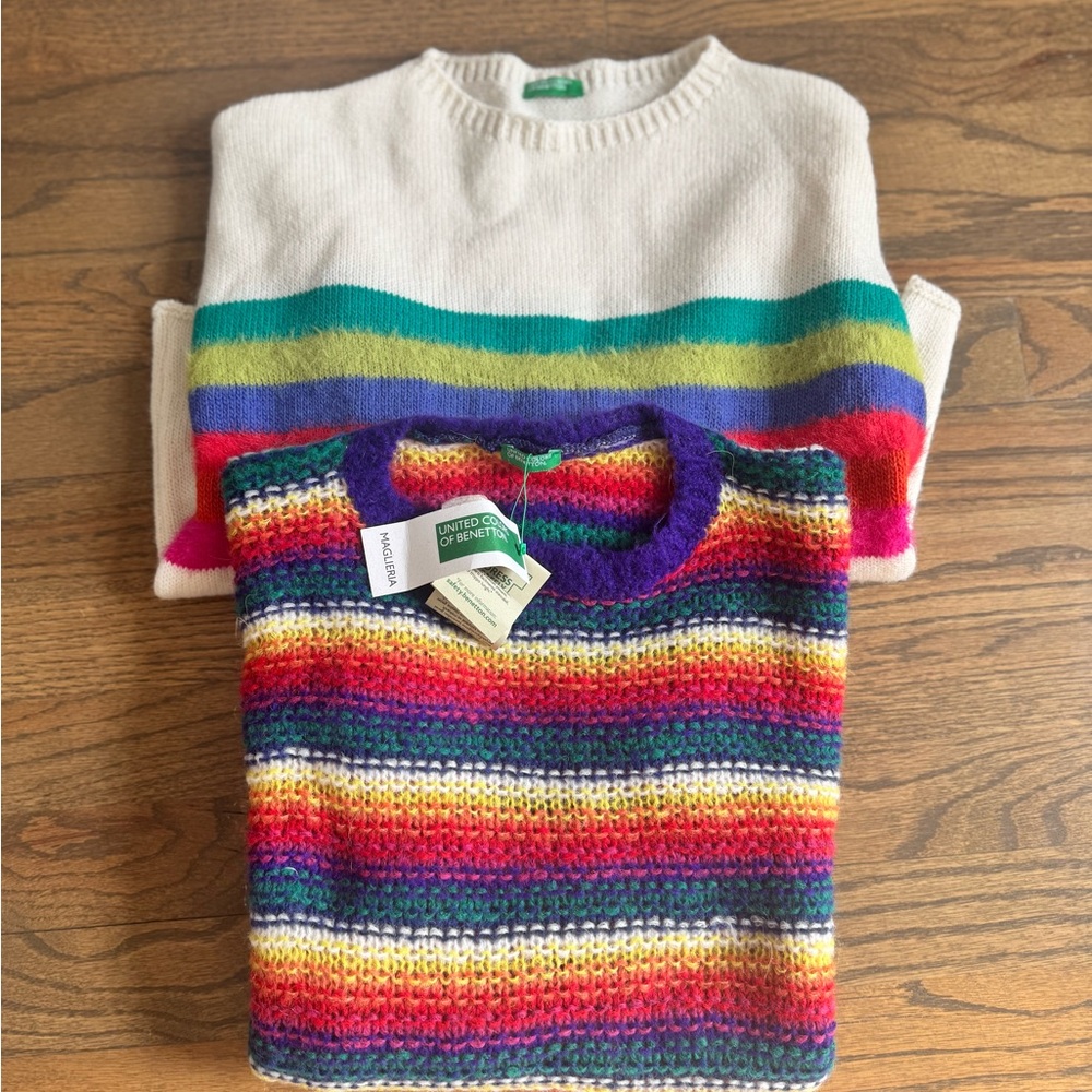 United Colors Of Benetton Red and Green Striped Sweater